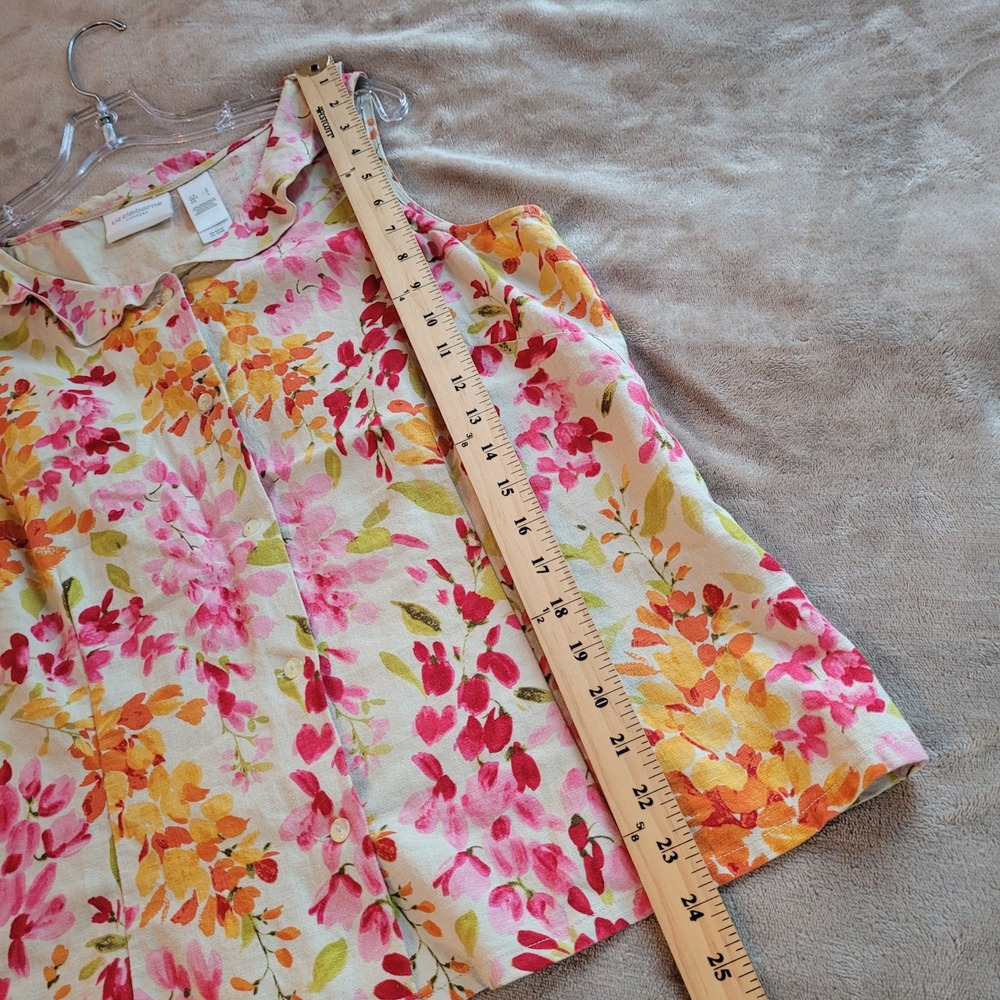 Watercolor Floral Women Top Large Ruffle Linen Blend Button Up Cottagecore 21973 - Picture 8 of 11